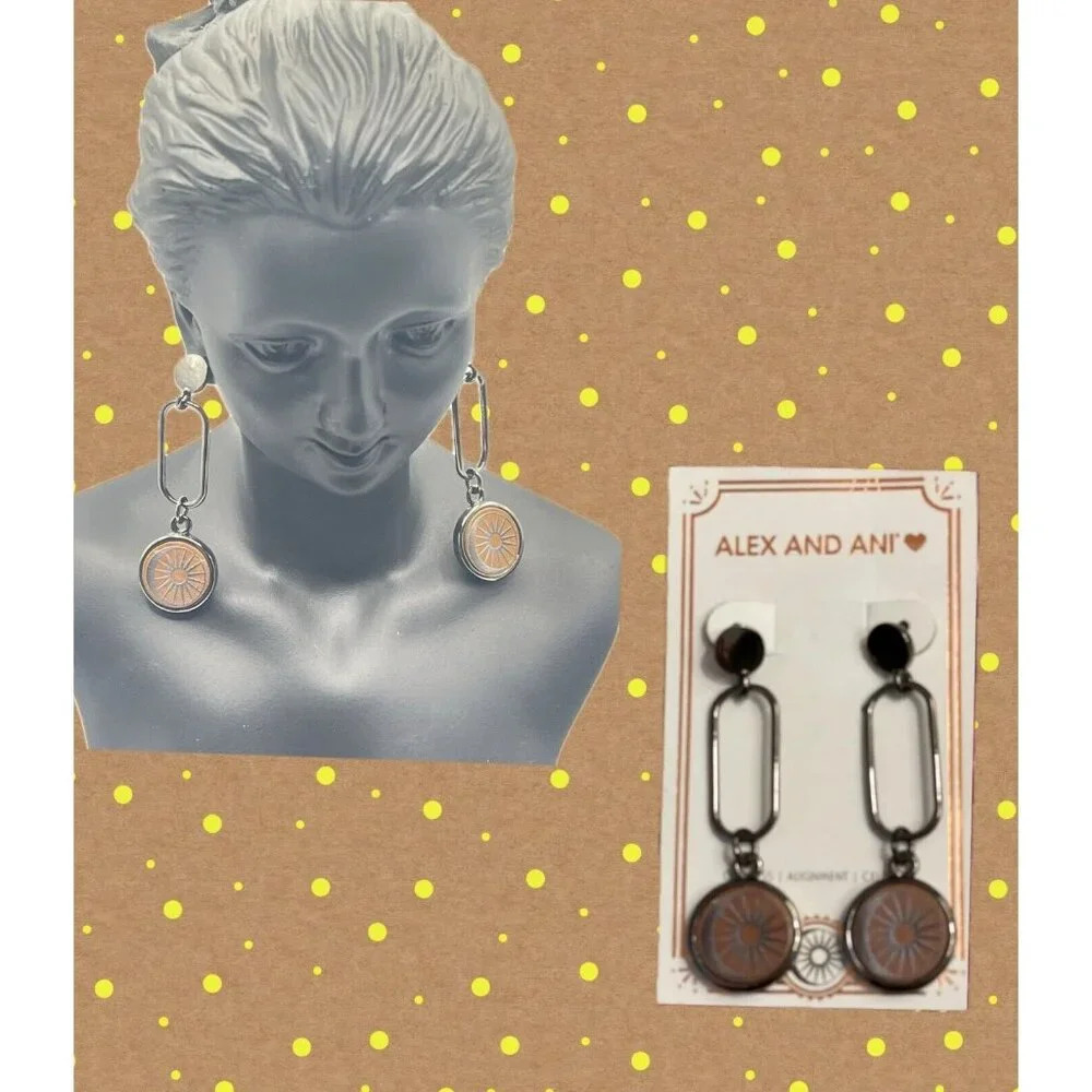 Alex And Ani Cosmic Balance Celestial Wood Disc Sterling Silver Post Earrings